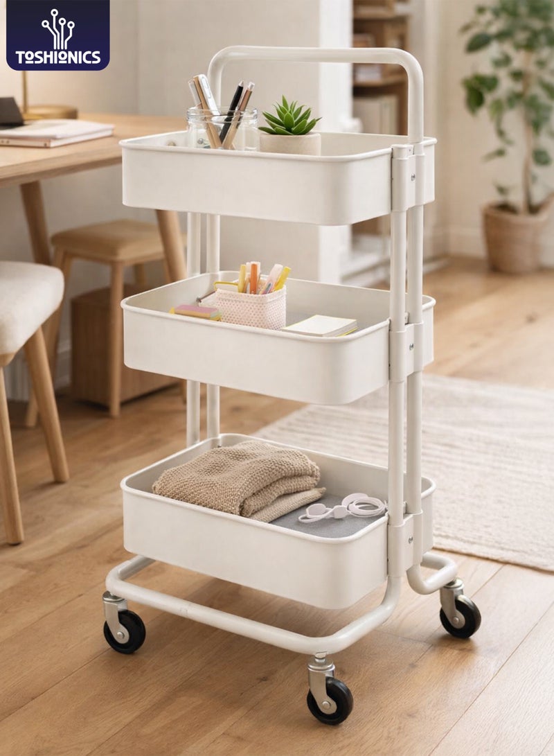 توشيونيكس عربة تخزين متعددة الاستخدامات بثلاثة أرفف شبكية معدنية مزودة بمقبض وعجلات | رف تخزين متعدد الأغراض للمطبخ والحمام والمكتب والمنزل | وحدة رفوف متنقلة، عربة تخزين موفرة للمساحة (33.5 × 17.5 × 14.5 بوصة) - Image 1